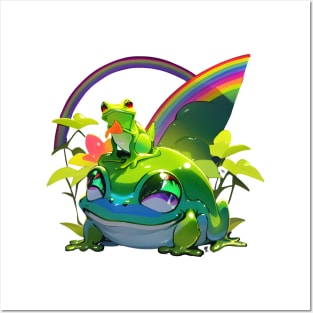 Frog double rainbow Posters and Art